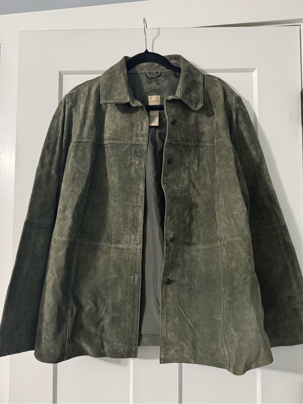 Women’s Olive Green Suede Button-Front Jacket